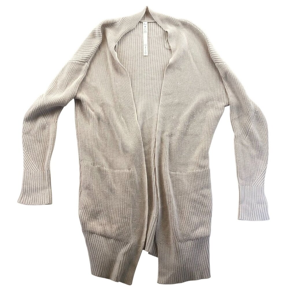 Lululemon Women's Longline Cardigan Sweater XL Open Front Beige Cashmere Blend